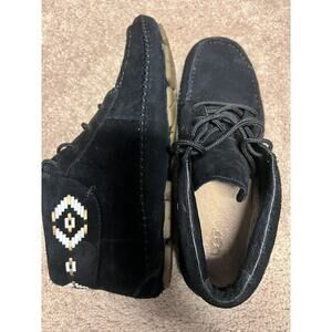 Ugg Western Black Aztec Western Boots Shoes Sz 8 Embroidered Suede Leather Boho